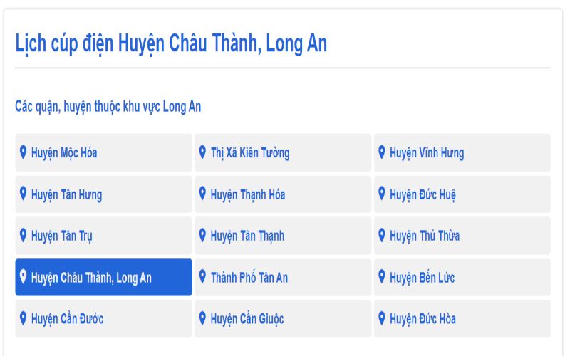 Lịch cắt điện Châu Thành Long An