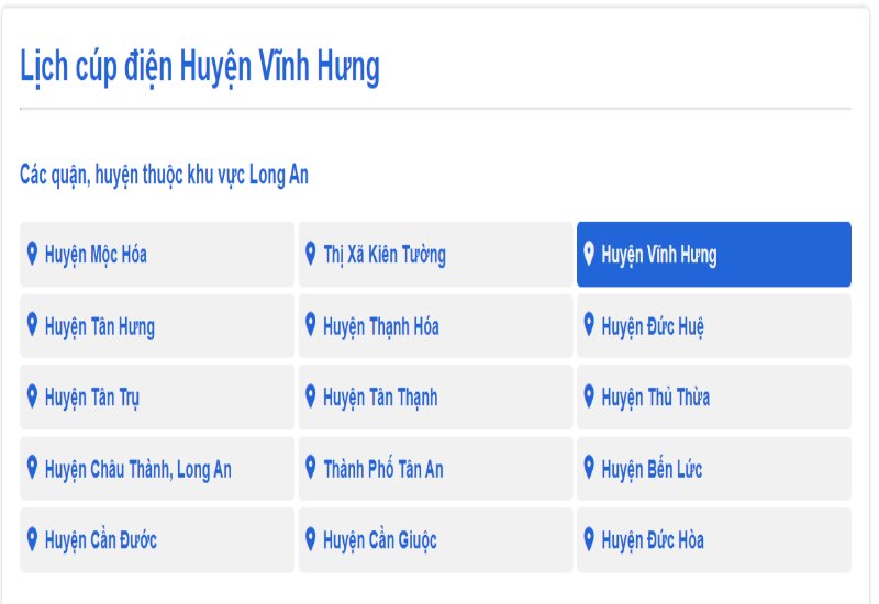 Lịch cắt điện Vĩnh Hưng