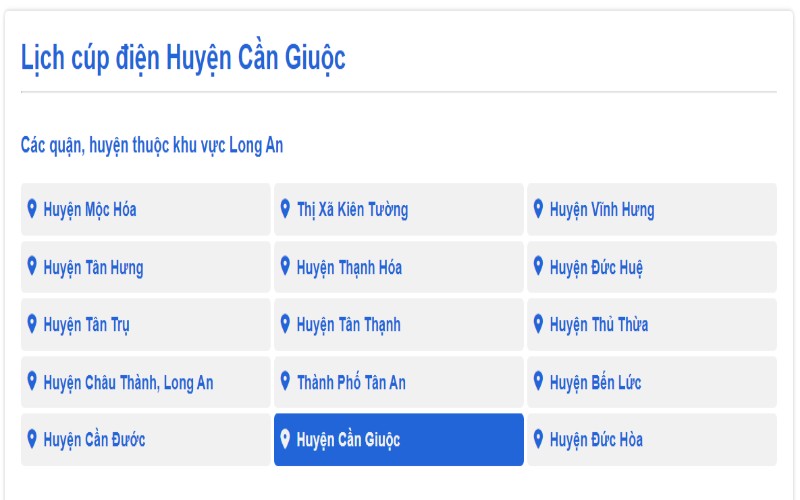 Lịch cúp điện Huyện Cần Giuộc