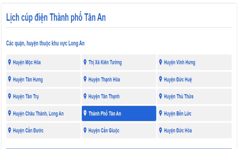 Lịch cúp điện Thành Phố Tân An